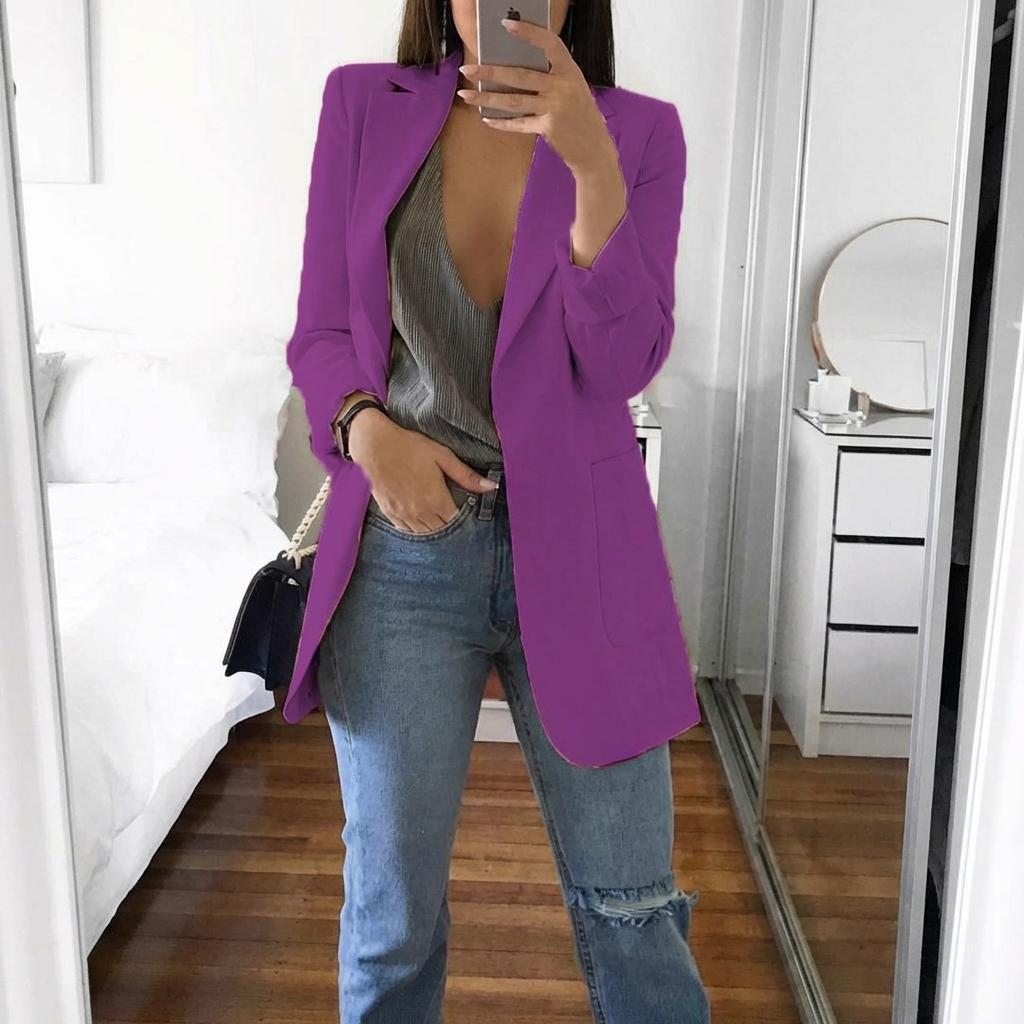 Women's Easy Open-Front Longline Office Blazer - Purple