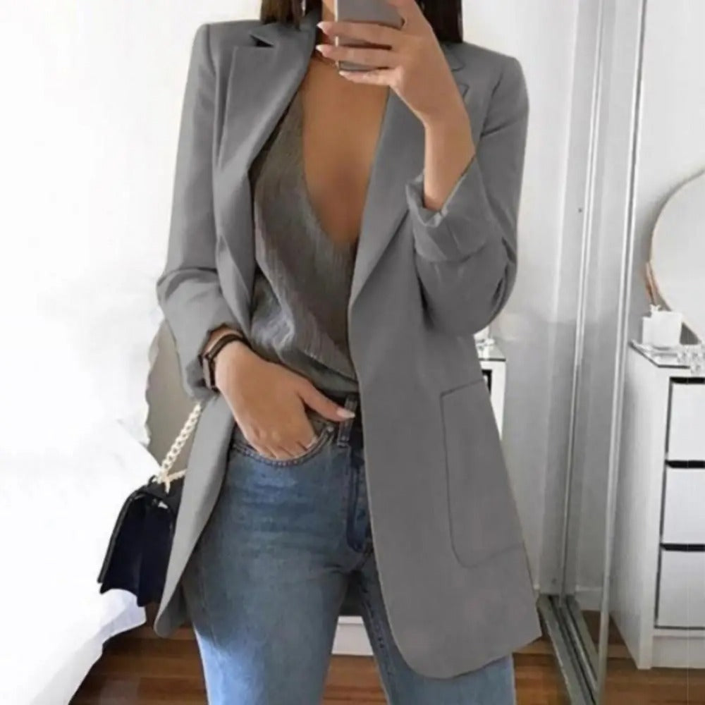 Women's Easy Open-Front Longline Office Blazer - Gray