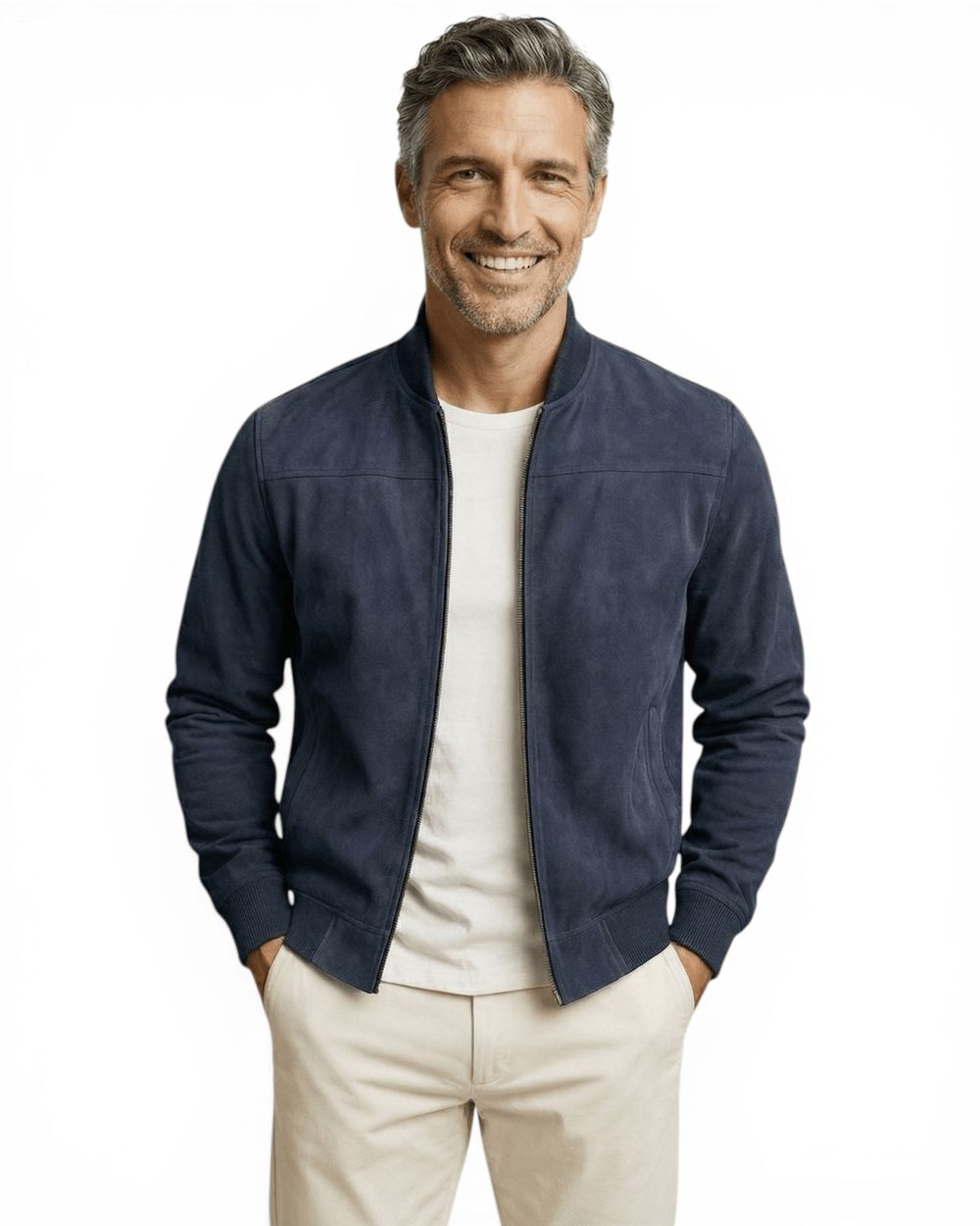Men's Slim Suede Bomber Jacket Refined Transitional Layer