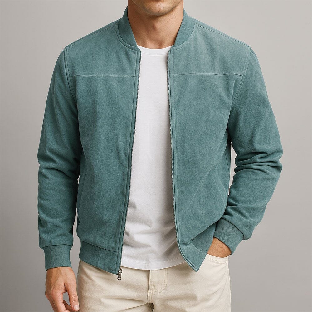 Men's Slim Suede Bomber Jacket Refined Transitional Layer