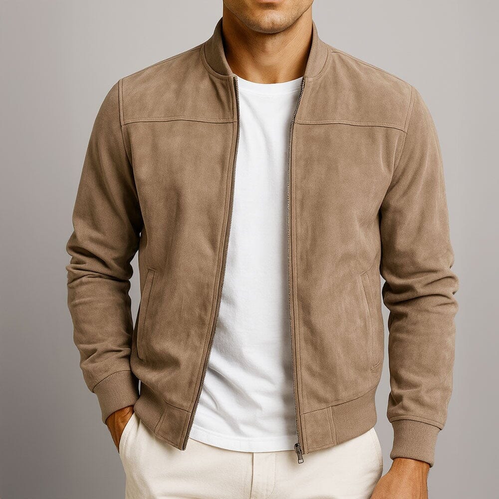 Men's Slim Suede Bomber Jacket Refined Transitional Layer