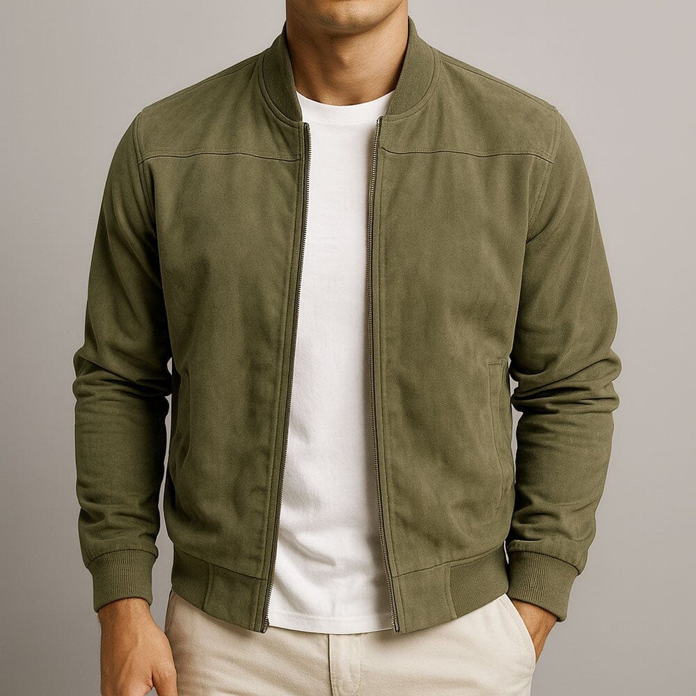 Men's Slim Suede Bomber Jacket Refined Transitional Layer