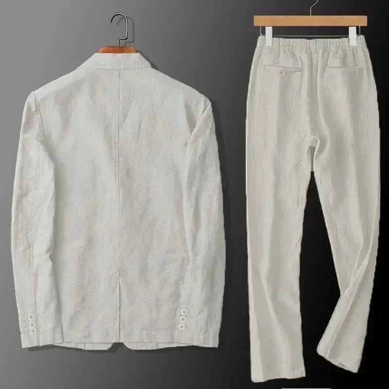 Men's Linen Blazer and Trousers Set Refined Summer Suit