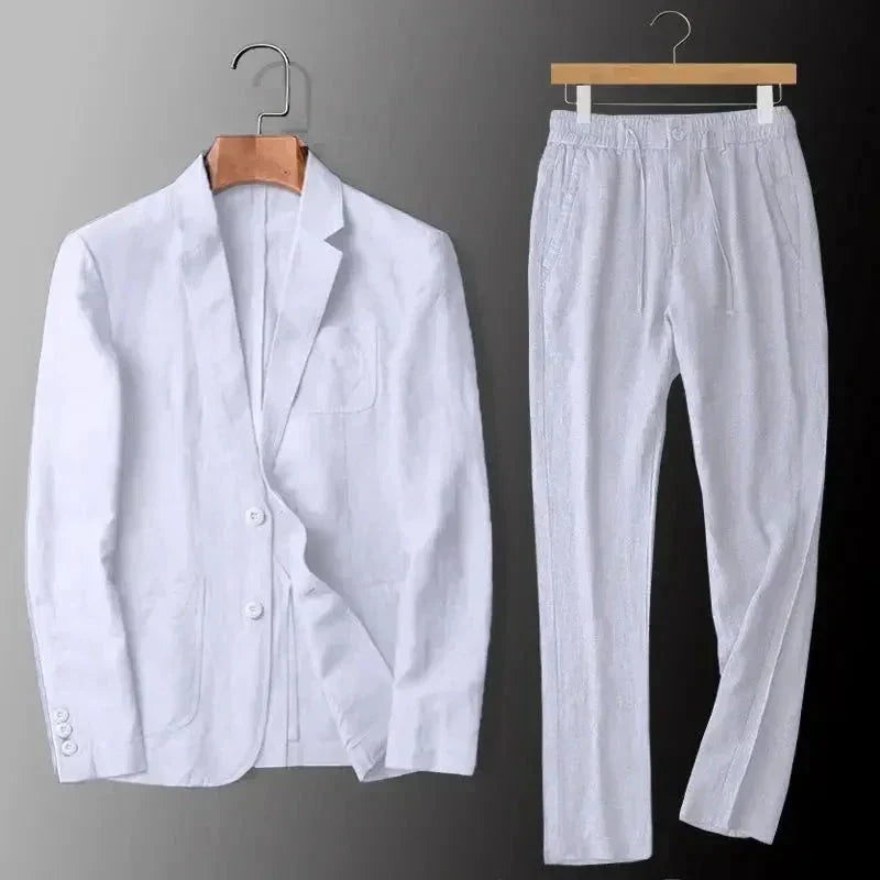 Men's Linen Blazer and Trousers Set Refined Summer Suit