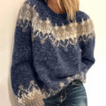 Women's Chunky Fair Isle Crewneck Pullover Sweater – Blue