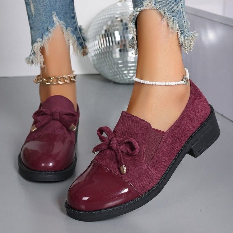 Women's Mixed Suede Patent Bow Loafers - Purple