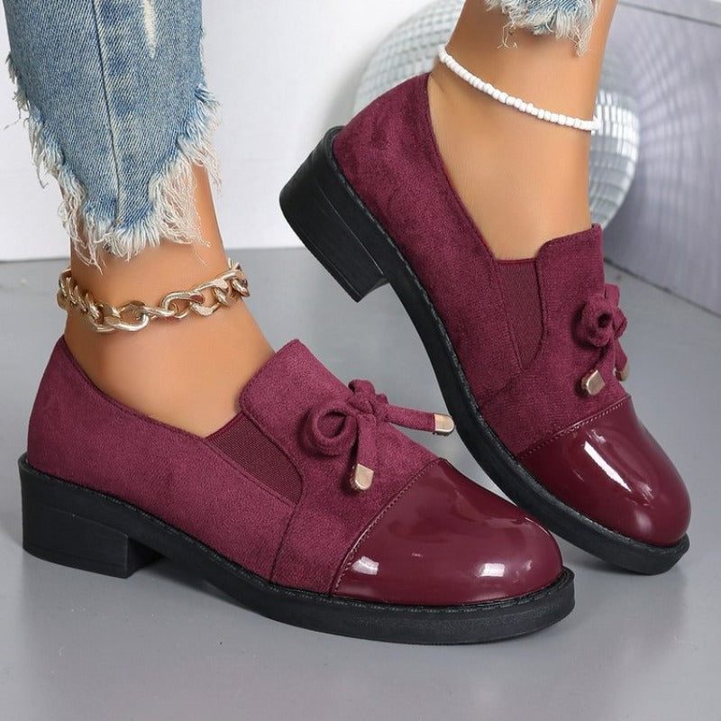 Women's Mixed Suede Patent Bow Loafers