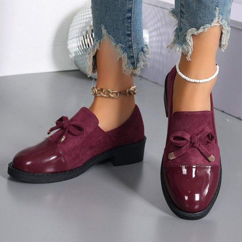 Women's Mixed Suede Patent Bow Loafers