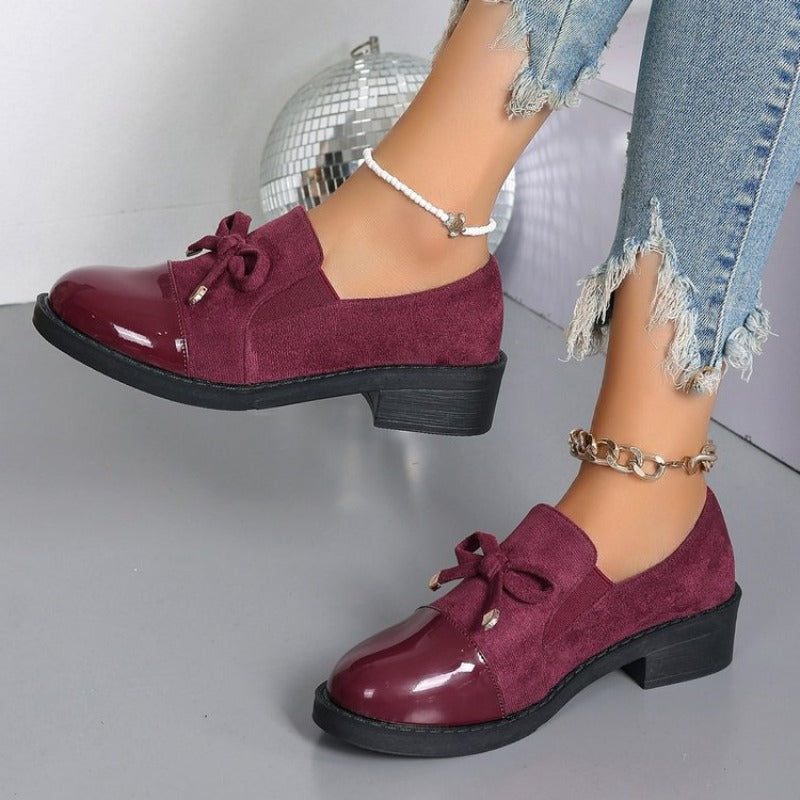 Women's Mixed Suede Patent Bow Loafers
