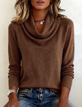Women's Hip-Length Cowl Neck Sweater - Brown