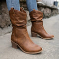 Women's Soft Suede Scrunch Boots with Stable Heel - Camel