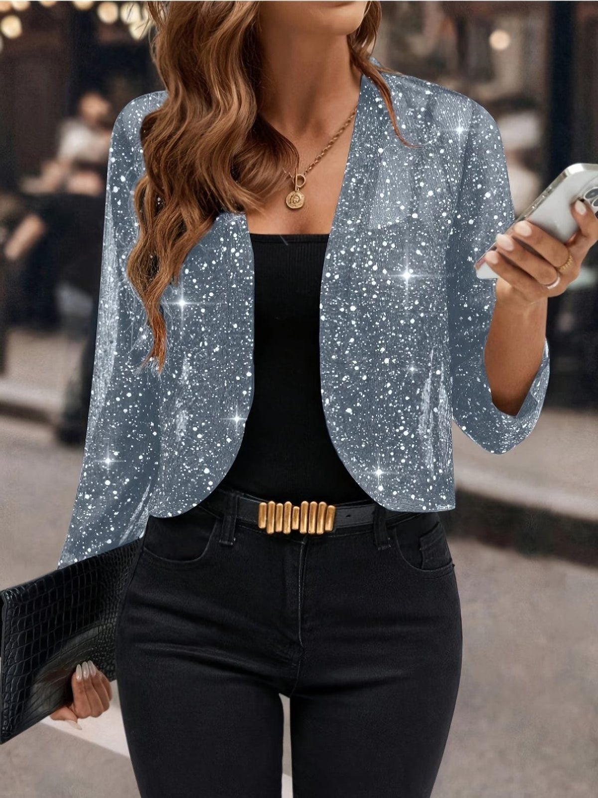 Women's Shimmering Party Cardigan with Sequins - Gray
