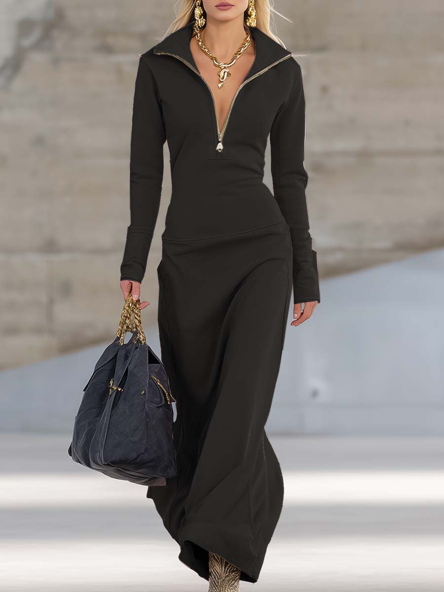 Women's Fall Dress Half-Zip Maxi