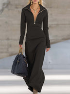 Women's Fall Dress Half-Zip Maxi