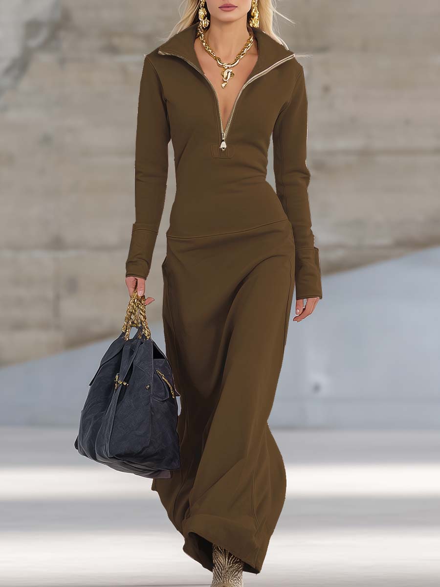 Women's Fall Dress Half-Zip Maxi