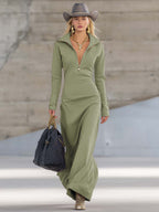 Women's Fall Dress Half-Zip Maxi