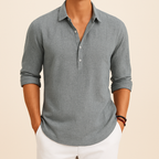 Men's Long Sleeve Polo Shirt Relaxed Fit Button Neck