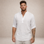 Men's Linen Shirt Open Placket Roll Sleeve Resort Fit