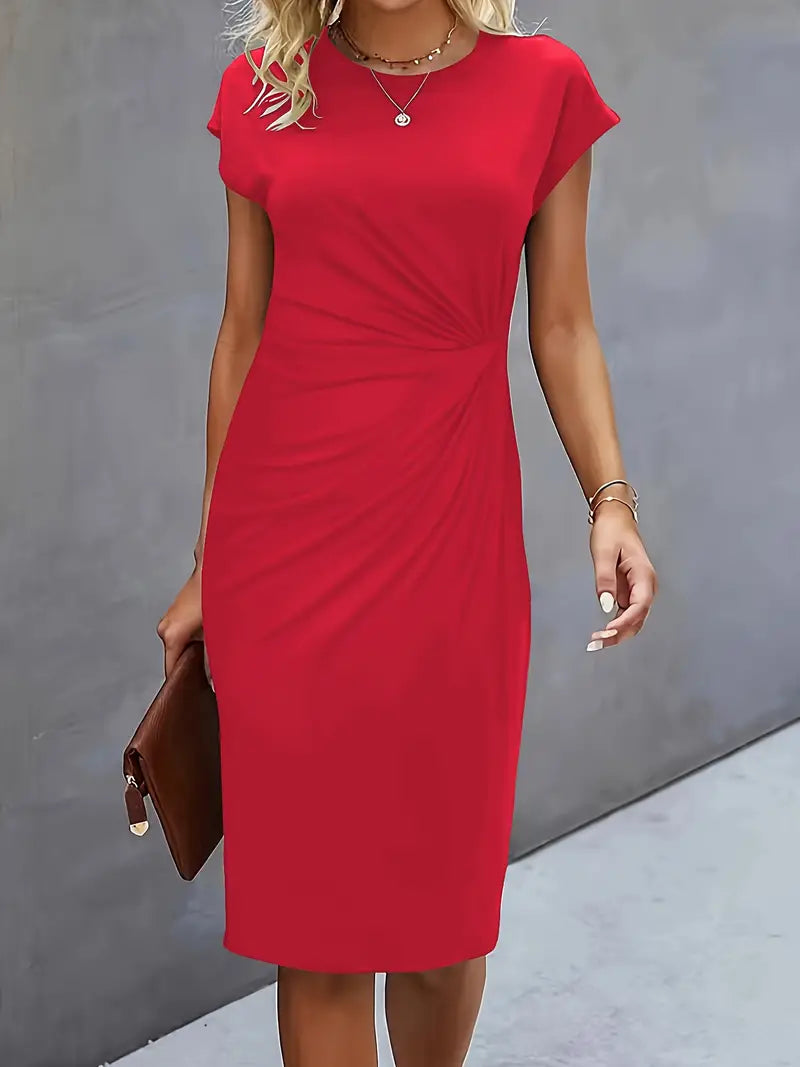 Women's Ruched Waist Bodycon Short Sleeve Midi Dress