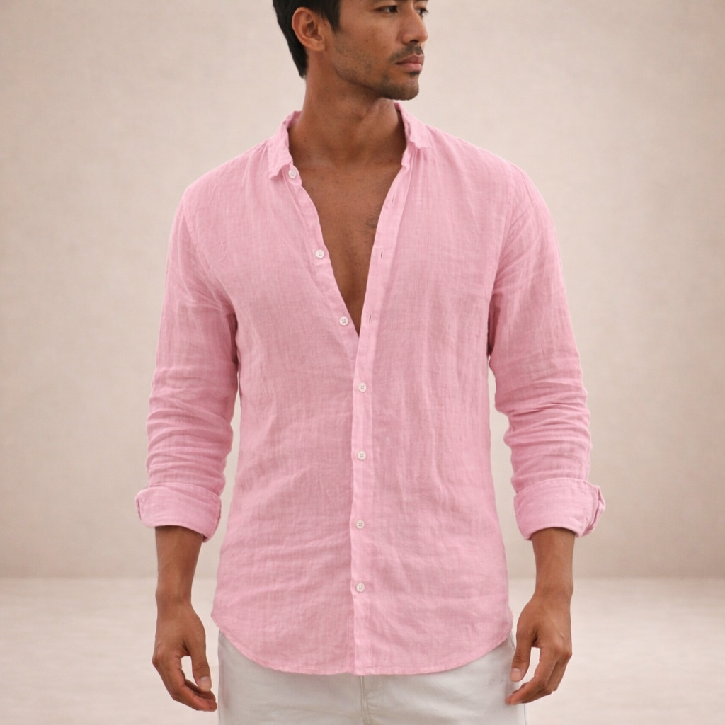 Men's Regular Fit Linen Button Down Casual Shirt