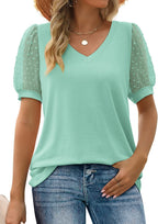Women's V-Neck Puff Sleeve Top – Feminine Summer