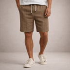 Men's Linen Shorts Drawstring Waist Printed Summer Fit