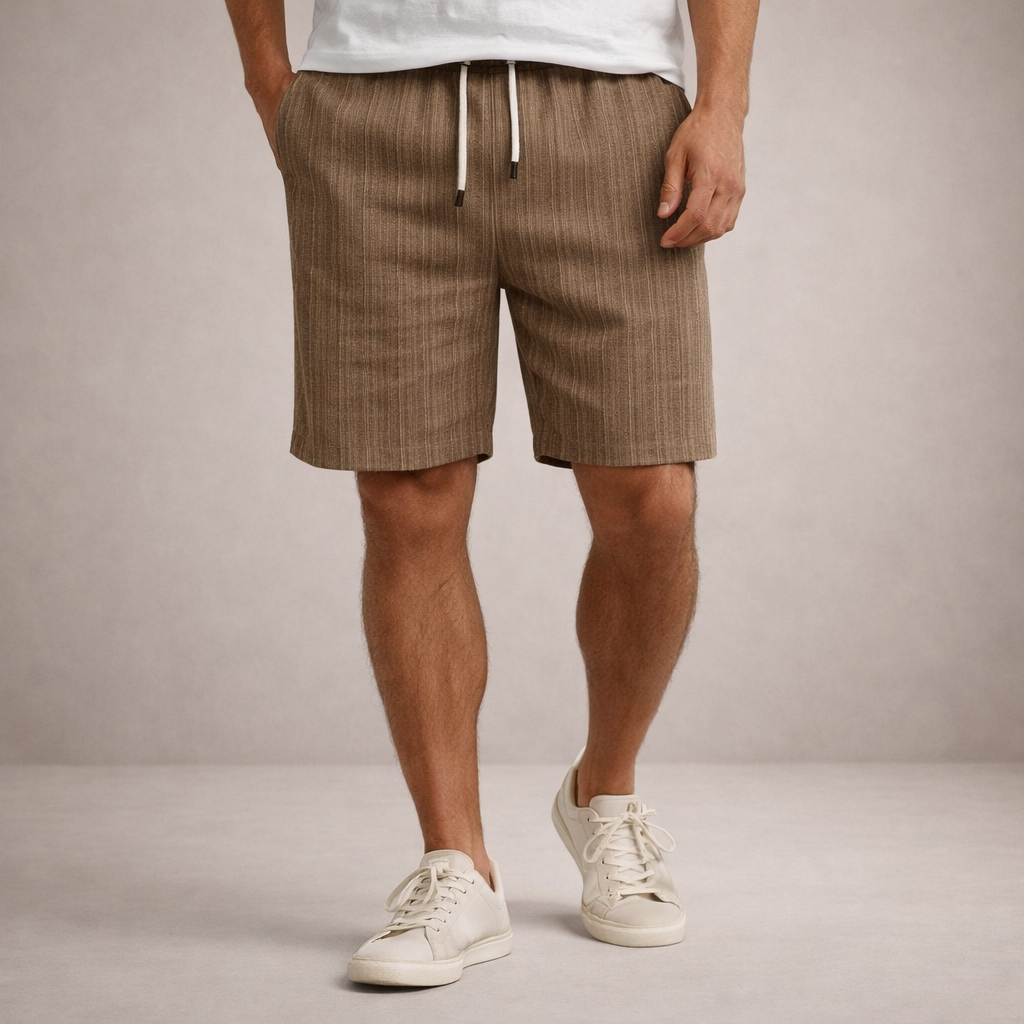 Men's Linen Shorts Drawstring Waist Printed Summer Fit