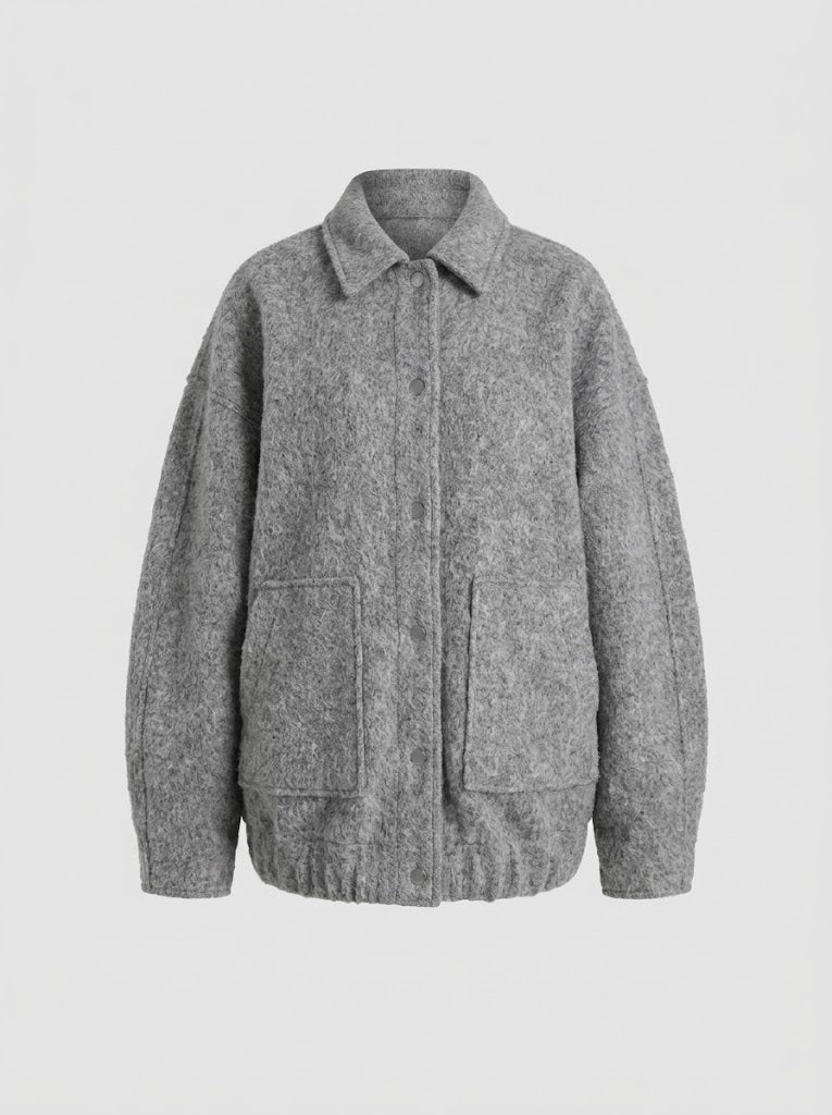 Women's High-Collar Open-Front Wool-Blend Coat - Gray