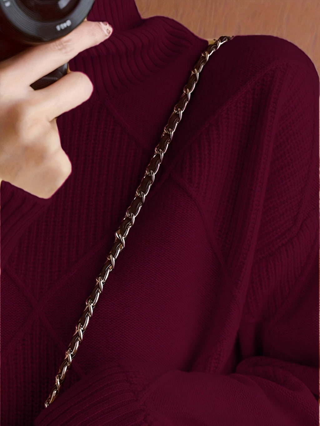 Women's Insulating Knit Turtleneck with Diamond Stitch Detail