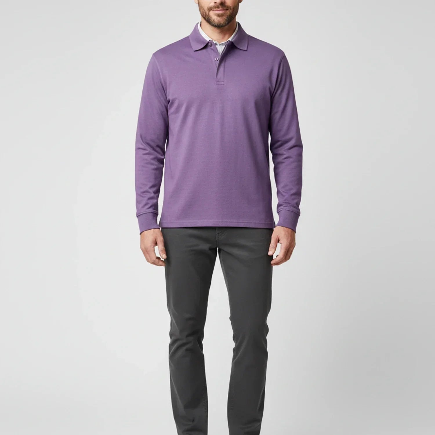 Men's Smart Casual Polo Shirt Long Sleeve Collared Top