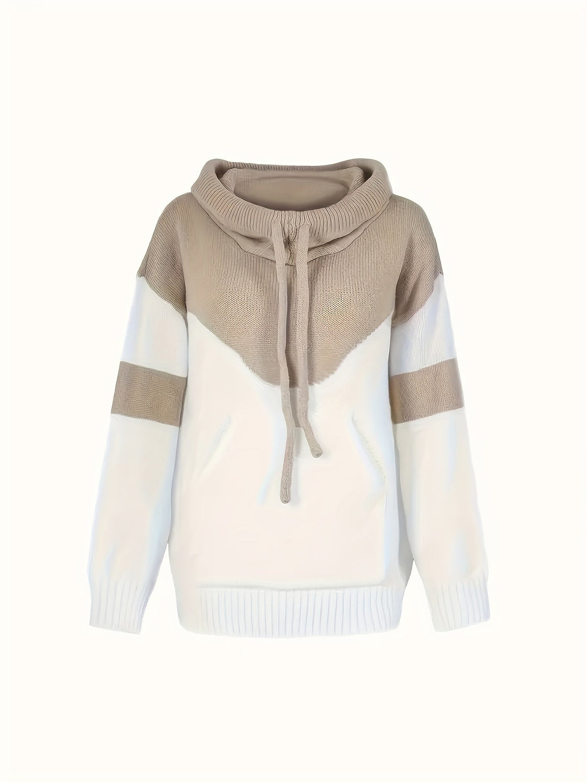 Women's Drawstring Hood Two-Tone Relaxed Pullover Hoodie