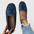 Women's Suede Bow Loafers Slip-On Moccasin Flat Shoes