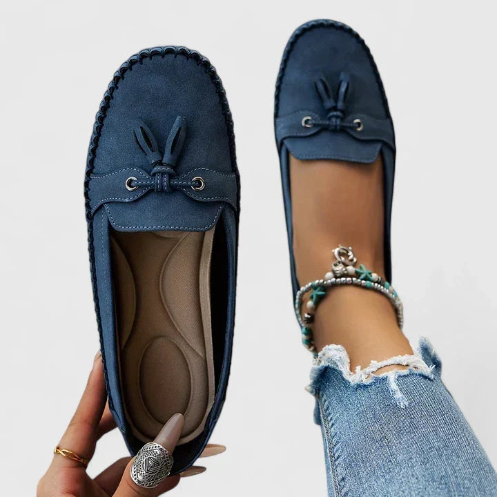 Women's Suede Bow Loafers Slip-On Moccasin Flat Shoes