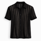 Men's Knit Polo Shirt Textured Vertical Stripe Summer Top