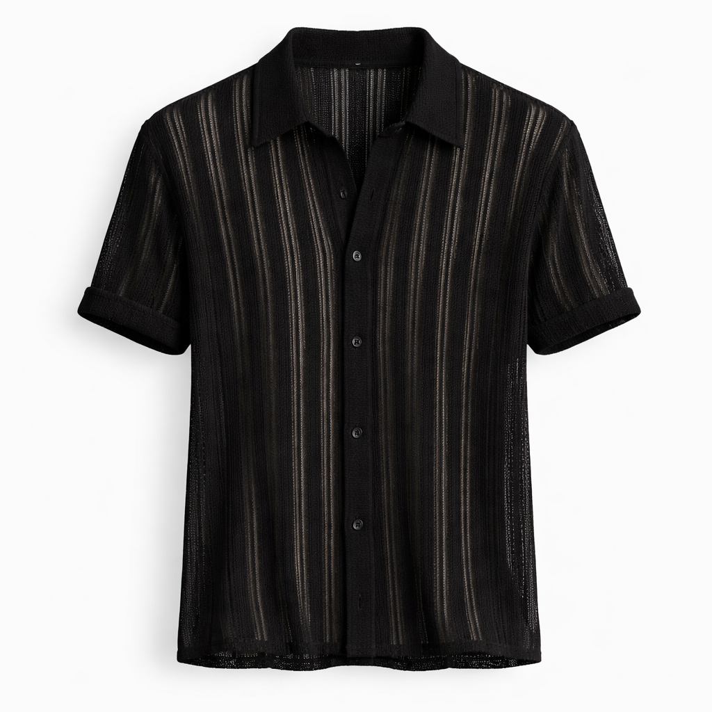 Men's Knit Polo Shirt Textured Vertical Stripe Summer Top