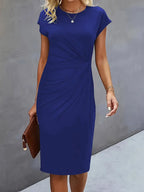 Women's Ruched Waist Bodycon Short Sleeve Midi Dress