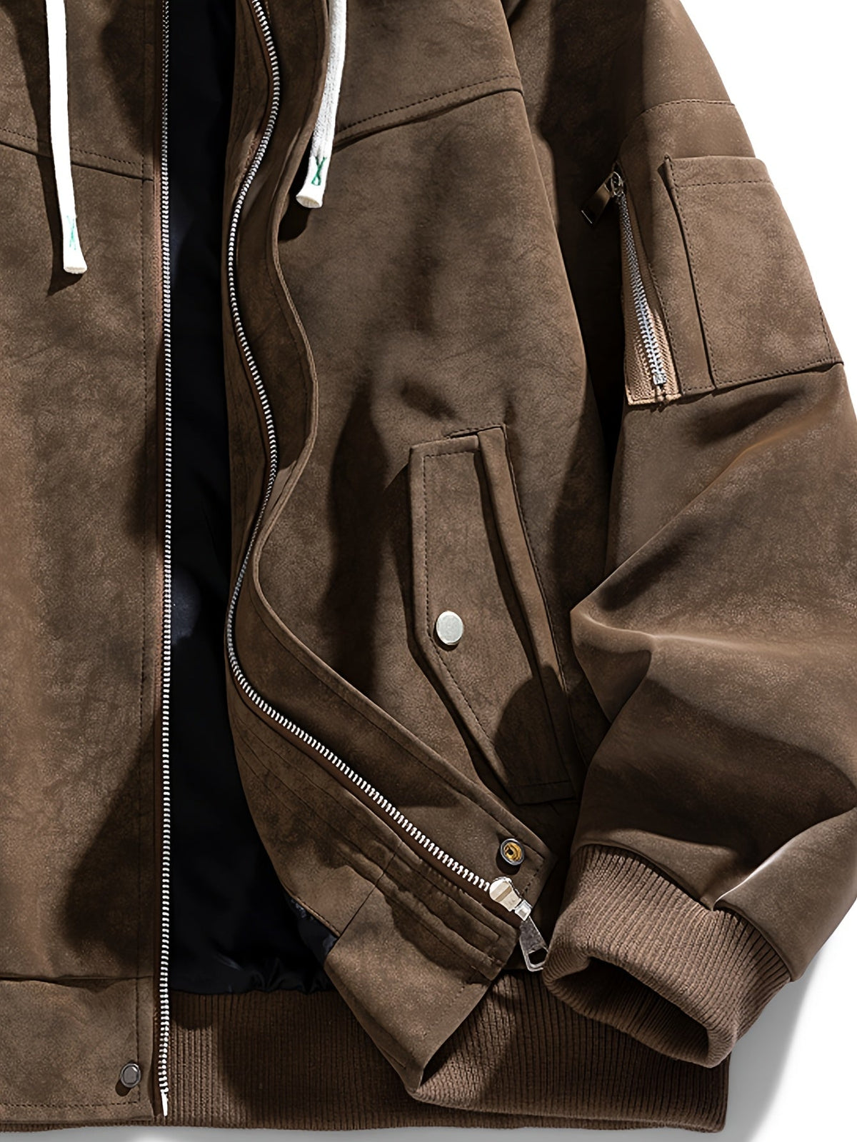 Women's Drawstring Hood Zip Jacket with Ribbed Cuffs and Hem