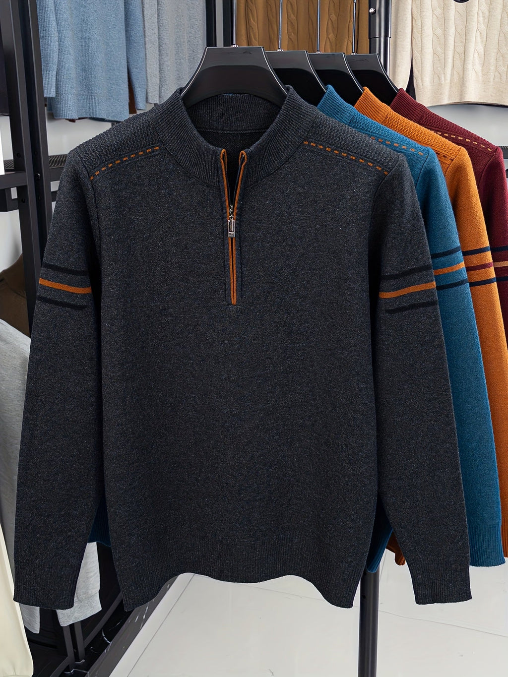 Men's Smart-Casual Knit Pullover with Half-Zip Neckline