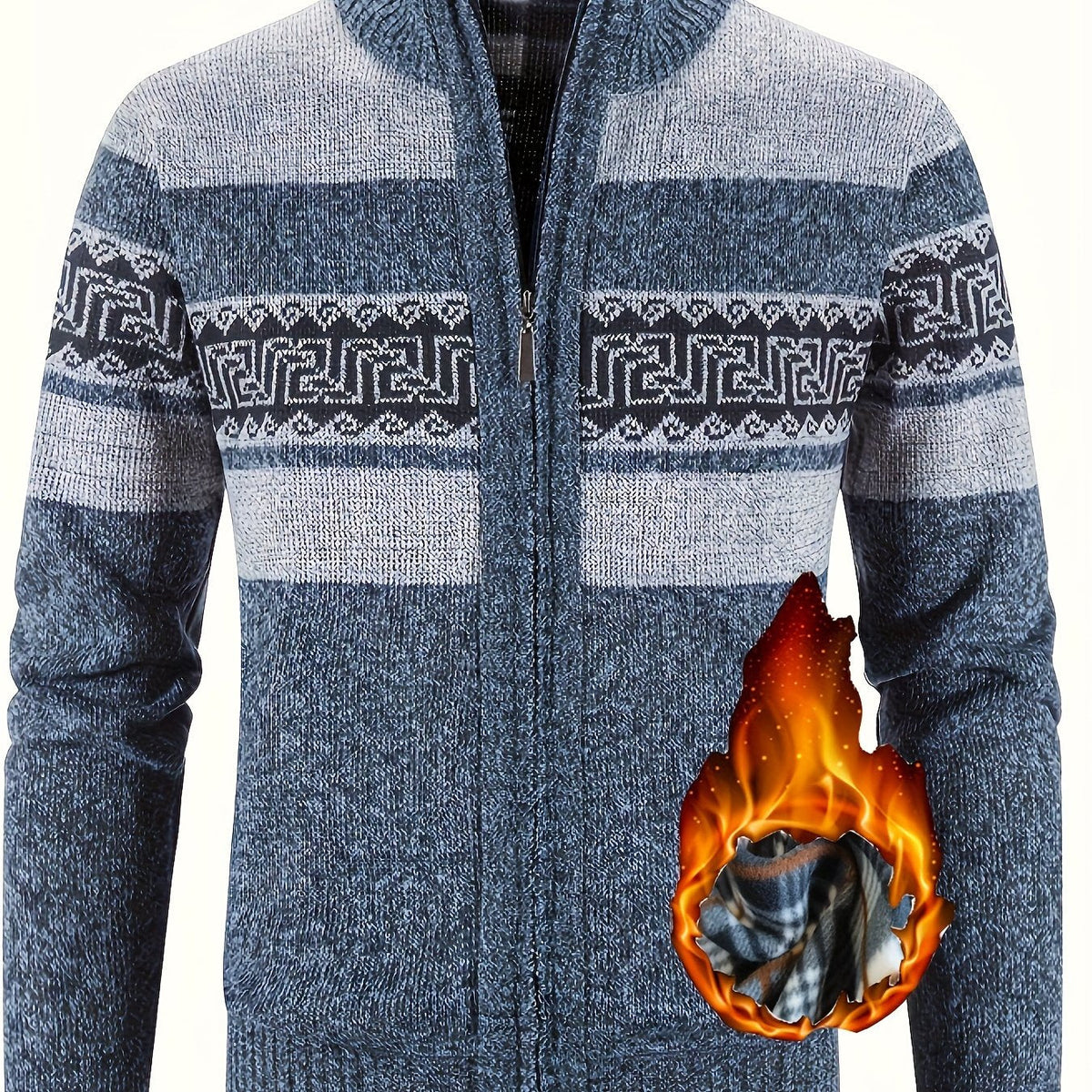 Women's Lined Zip-Front Knit Cardigan with Stand Collar - Navy