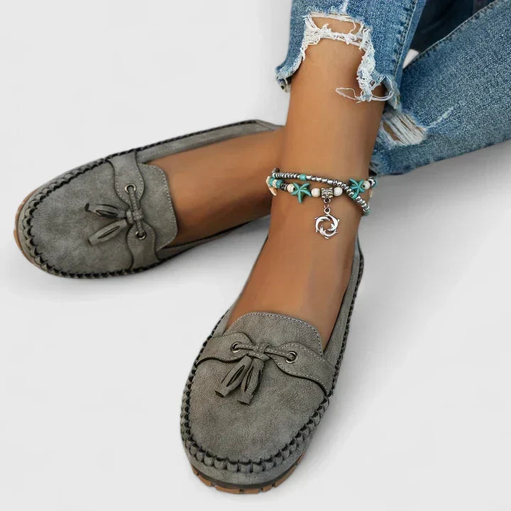 Women's Suede Bow Loafers Slip-On Moccasin Flat Shoes