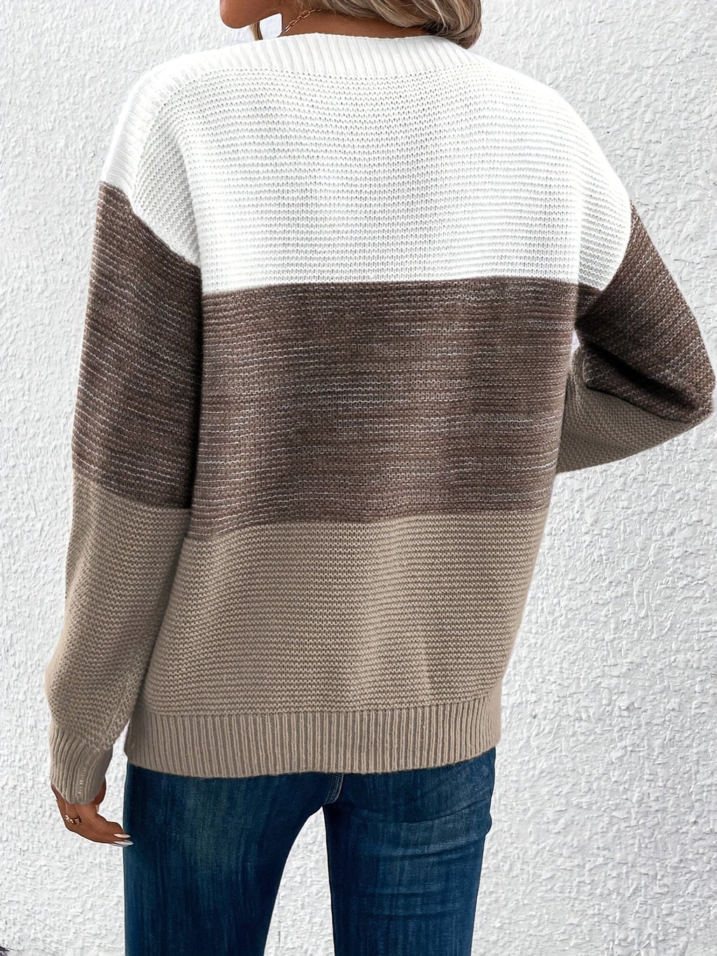 Women's Relaxed Contrast Block Knit Sweater