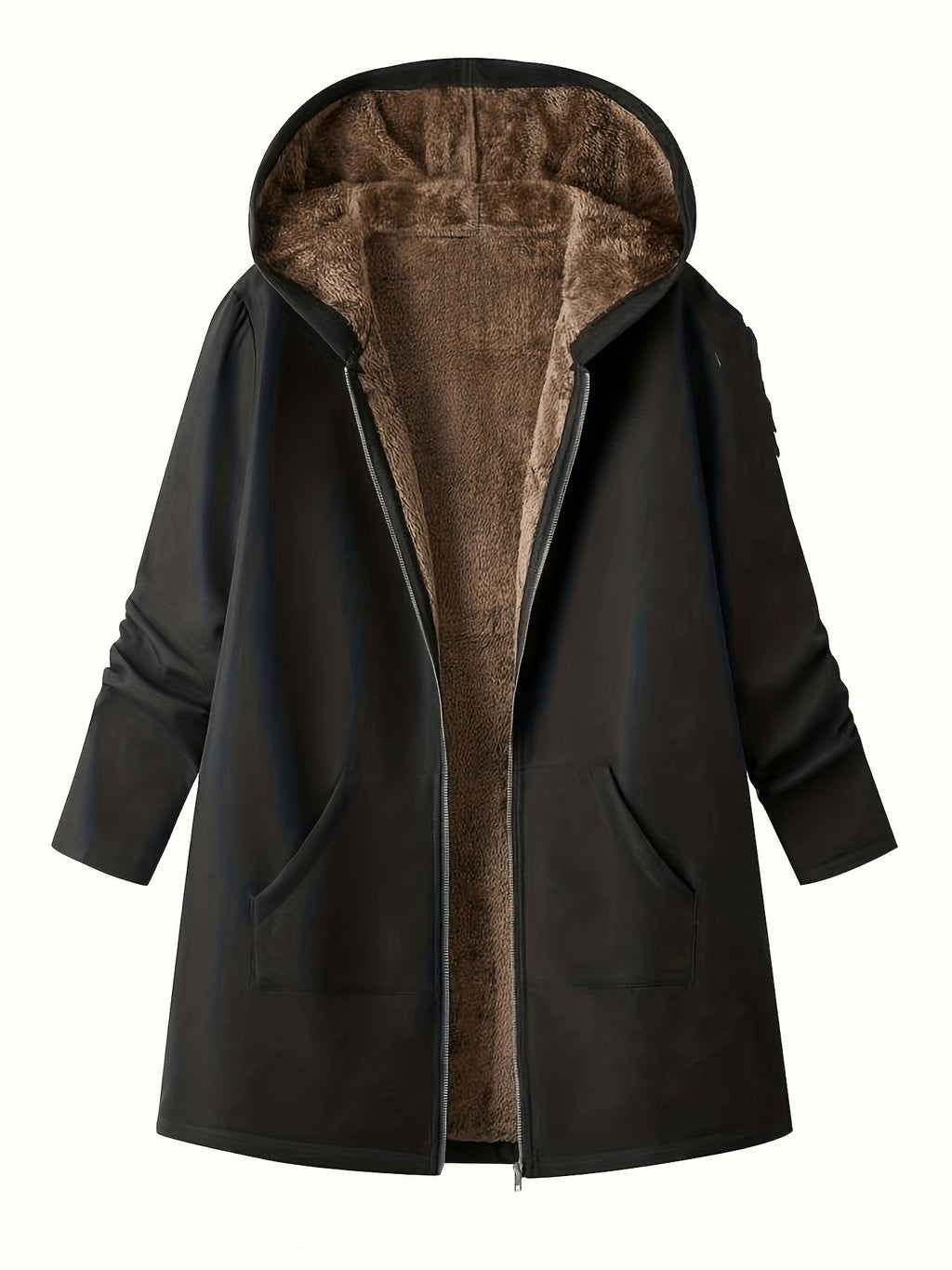 Women's Longline Hooded Winter Coat with Full-Length Zip