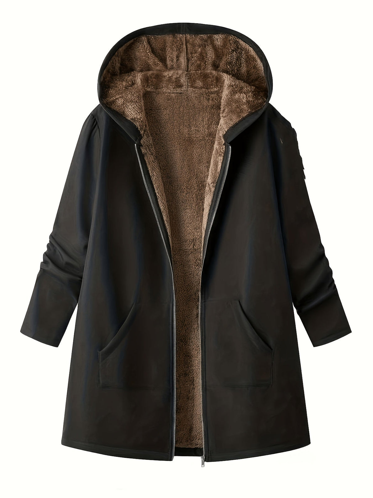 Women's Longline Hooded Winter Coat with Full-Length Zip