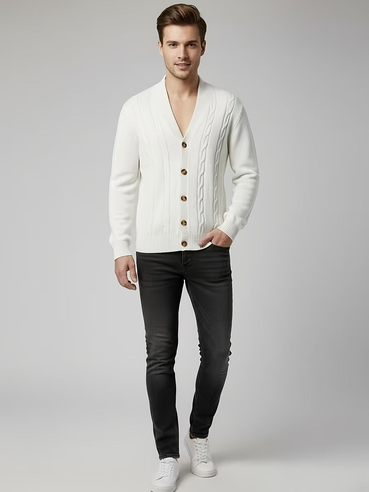 Women's Textured Cable-Knit Cardigan with Button Front