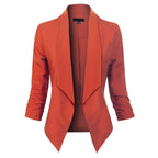 Women's Open-Front Blazer – Ruched-Sleeve Smart Layer