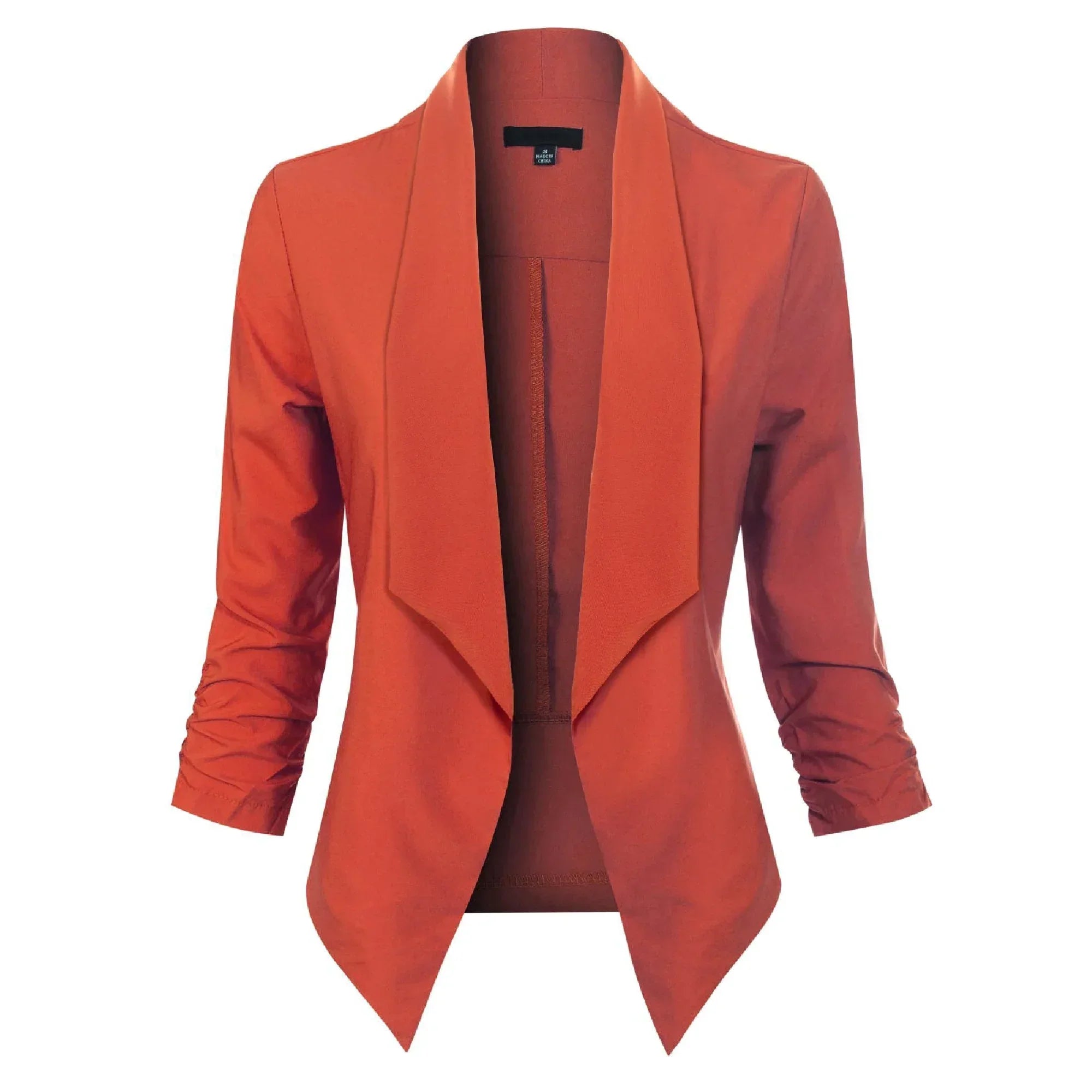 Women's Open-Front Blazer – Ruched-Sleeve Smart Layer