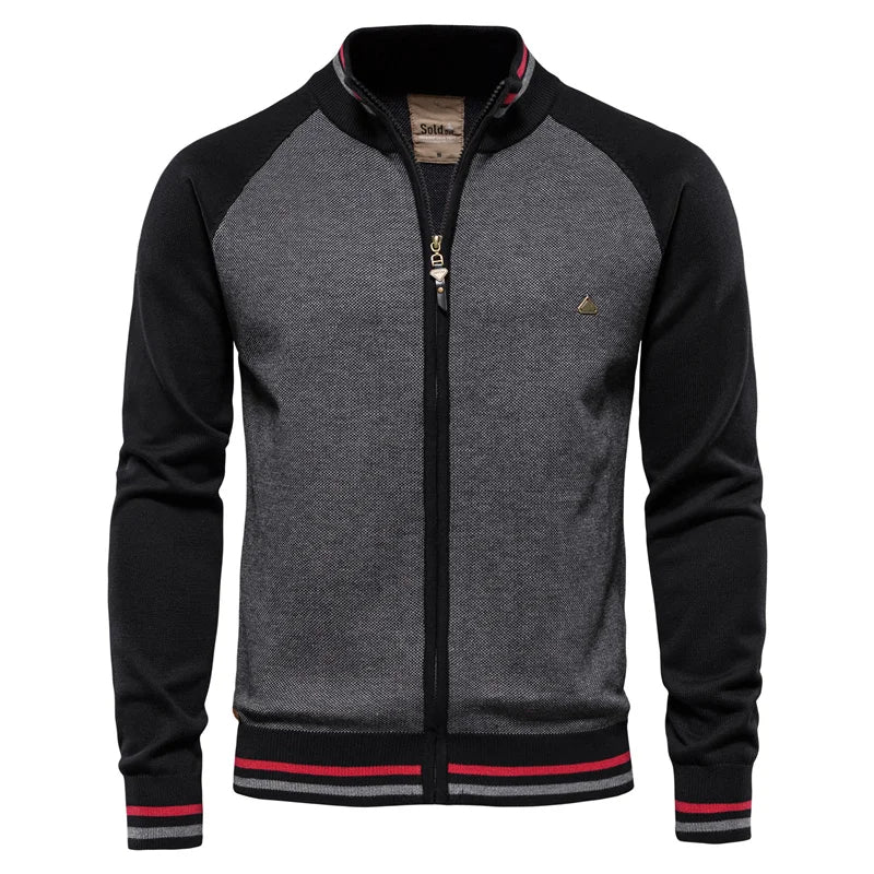 Men's 100% Cotton Zip Up Cardigan Soft Stand Knit