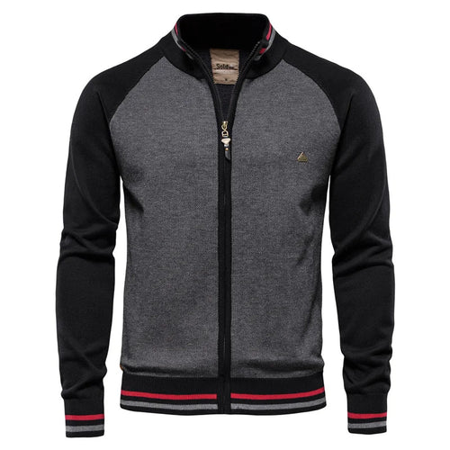 Men's 100% Cotton Zip Up Cardigan Soft Stand Knit