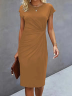 Women's Ruched Waist Bodycon Short Sleeve Midi Dress