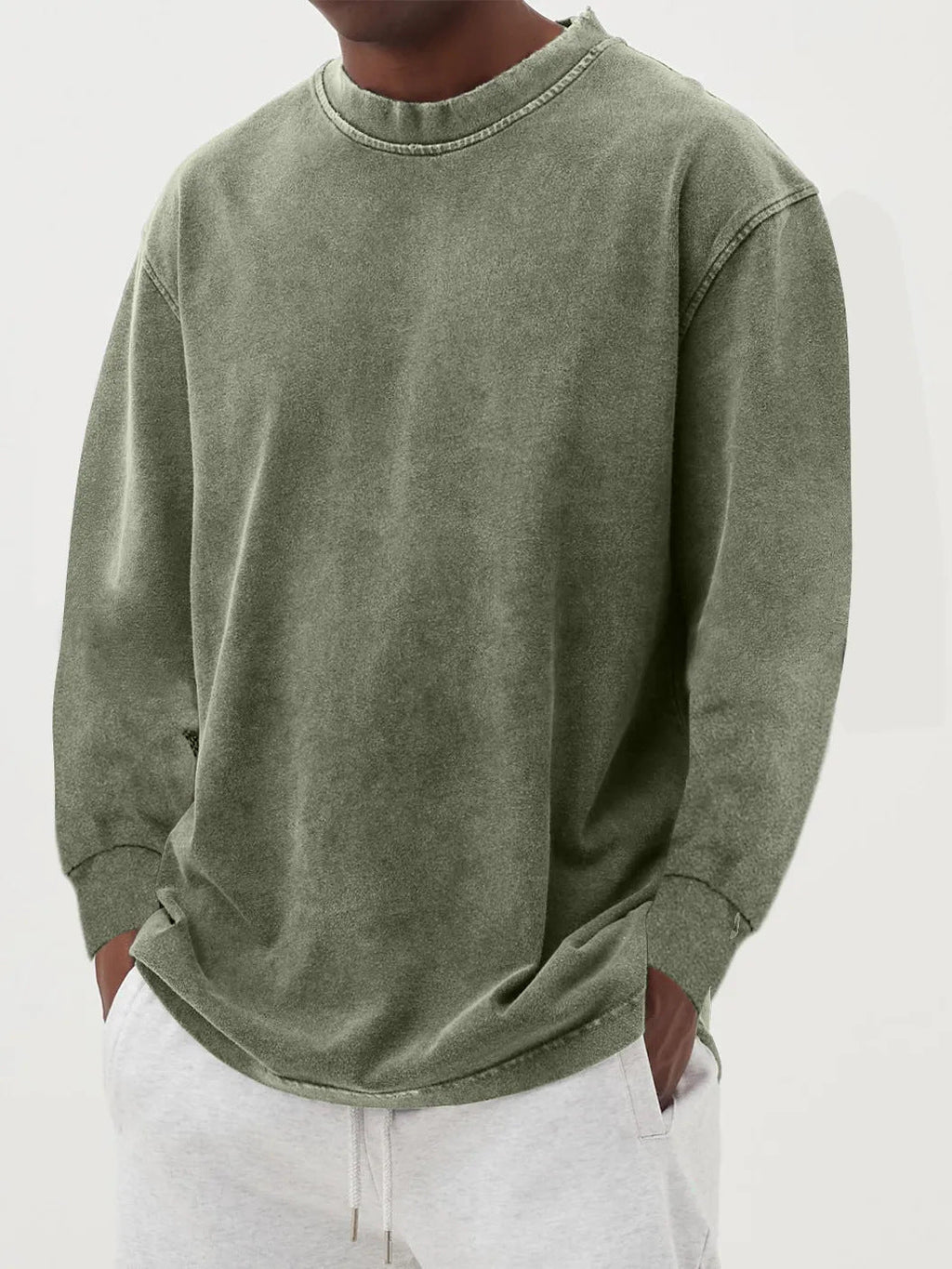 Men's Relaxed Crew Neck Knit Sweater With Dropped Shoulders